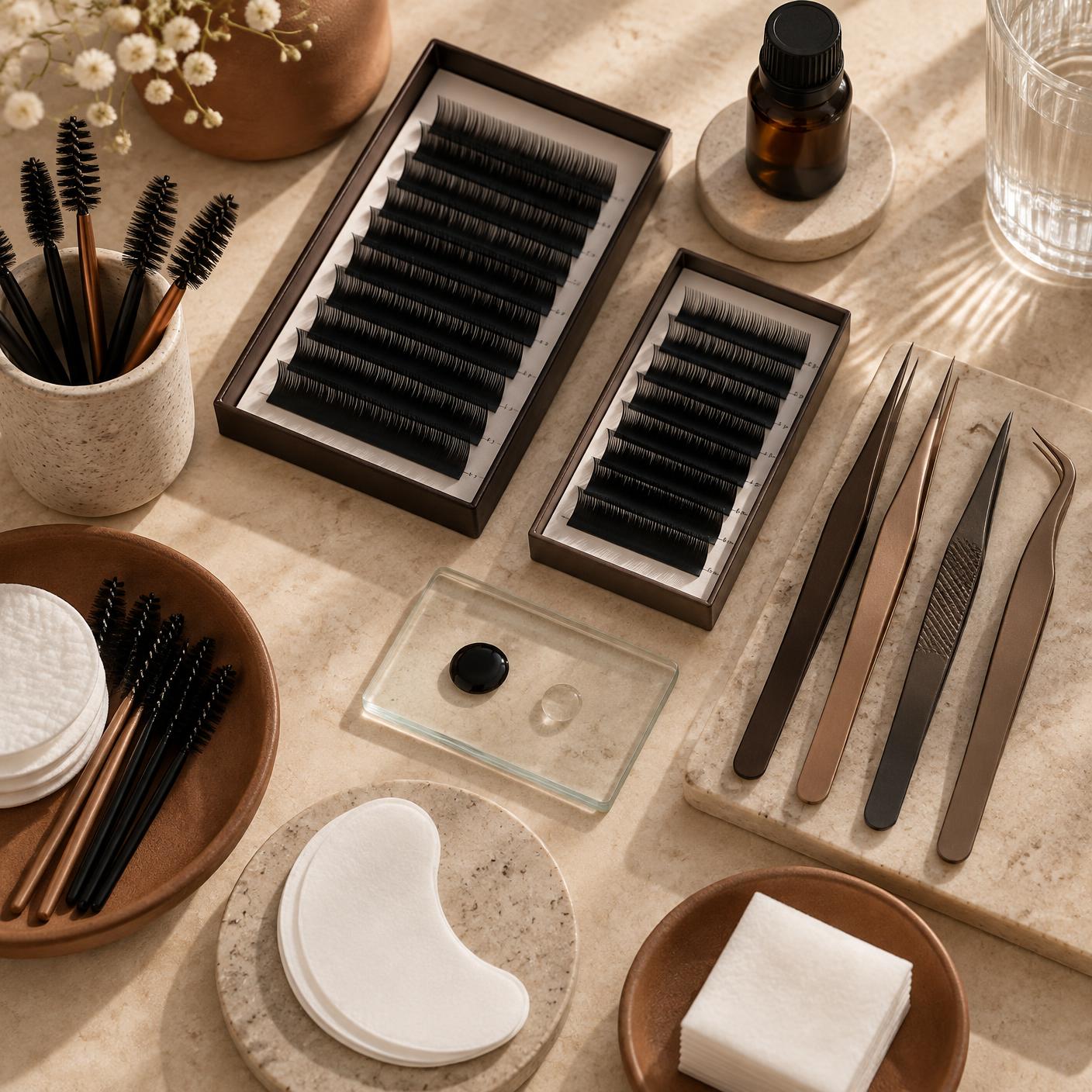 Professional lash trays, tweezers and application tools